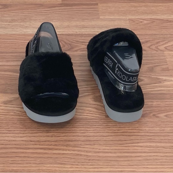 Koolaburra bu UGG Fuzz’n ll Black Faux Fur Slingback Slide Sandals Size 5 NIB - Picture 3 of 8